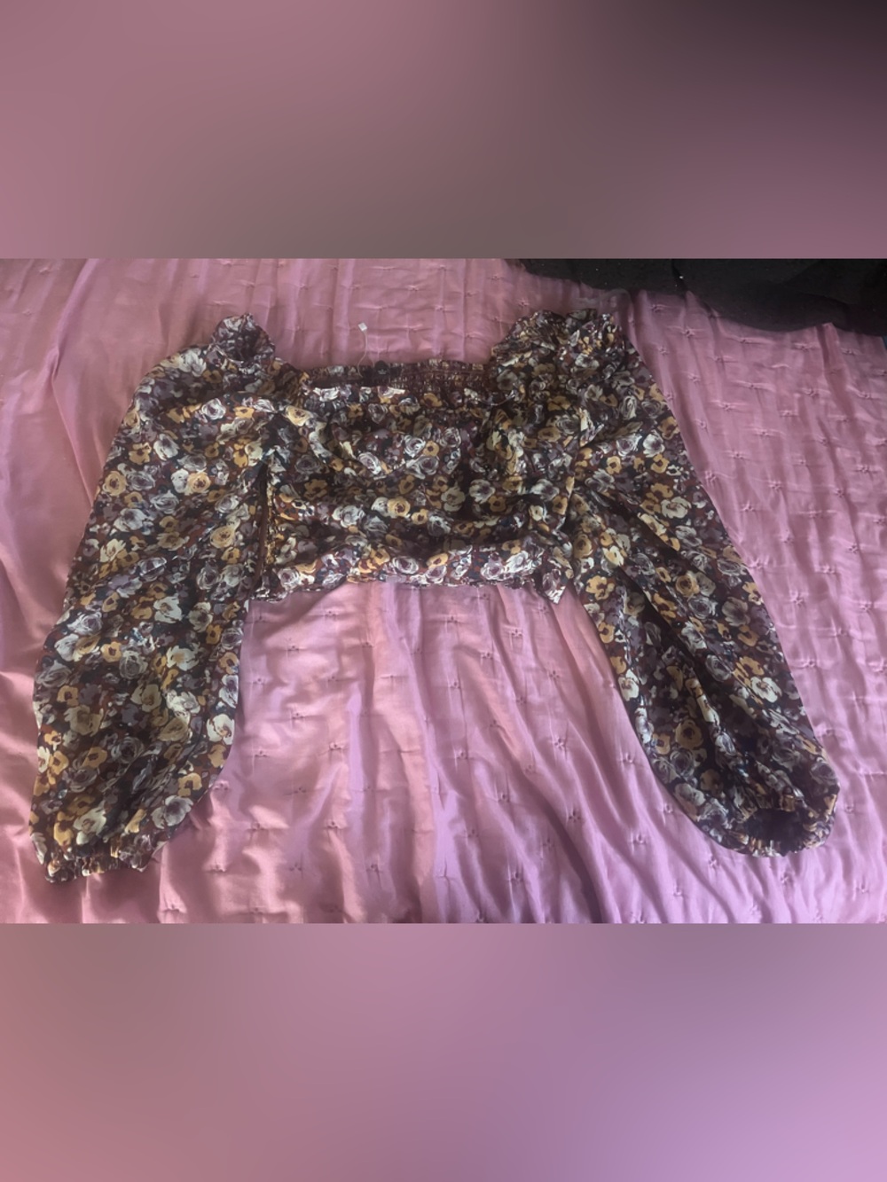 Floral Print women Crop Top in Brown and Cream